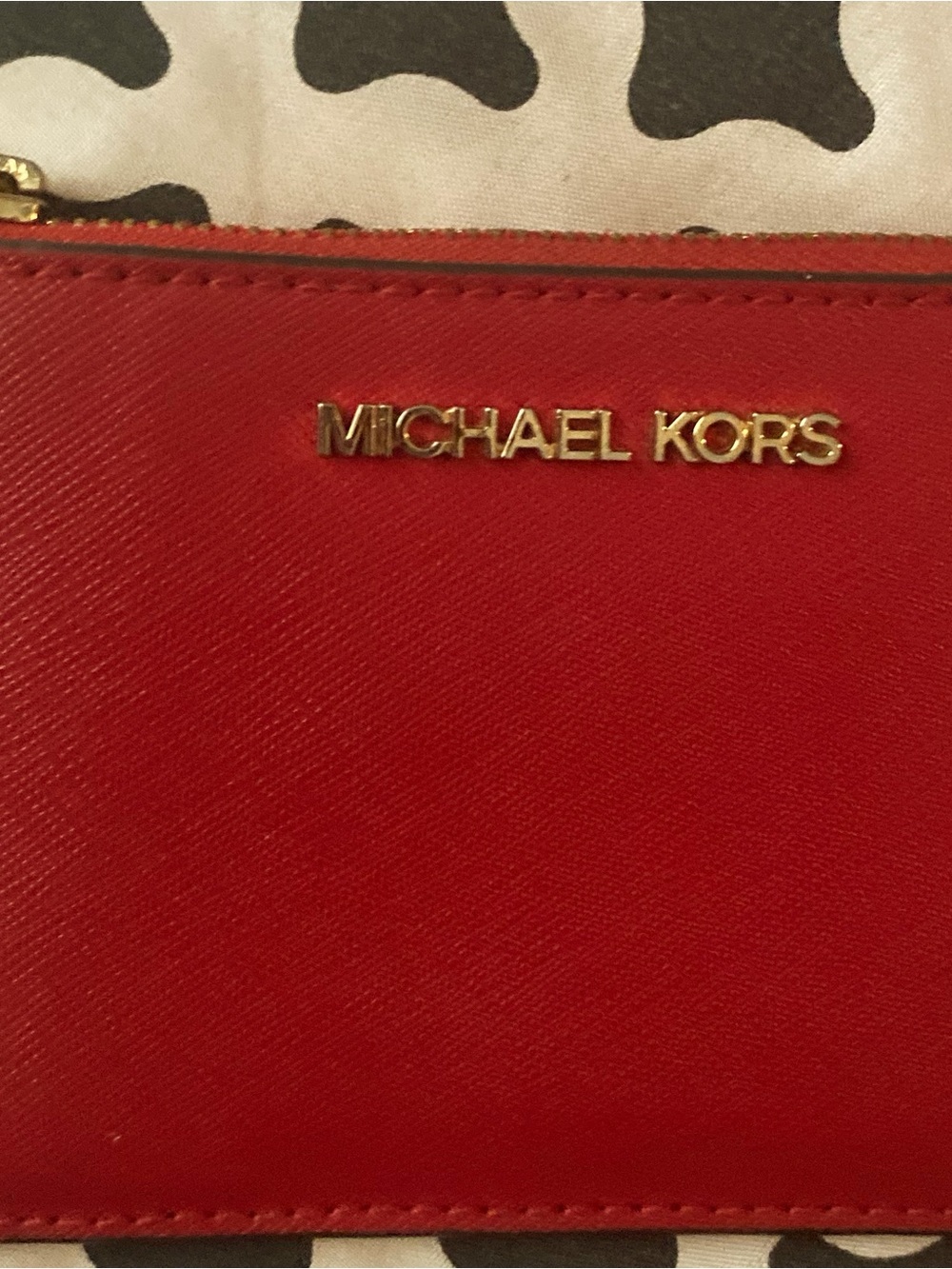 Michael Kors Red Saffiano Zip Wallet with Gold Logo